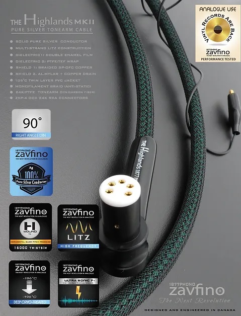 Kabel Zavfino HIGHLANDS MK2 - DIN 90° auf RCA 1,5m